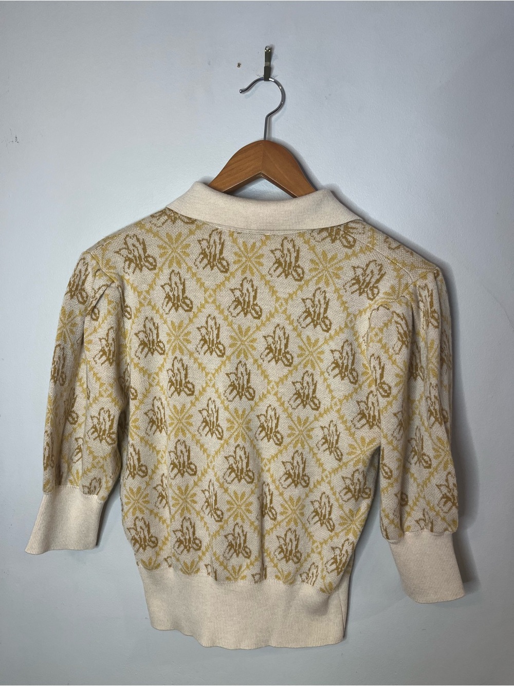 Simple Retro Cropped Sweater Floral Contrast Short Sleeve Women’s L - Picture 5 of 7